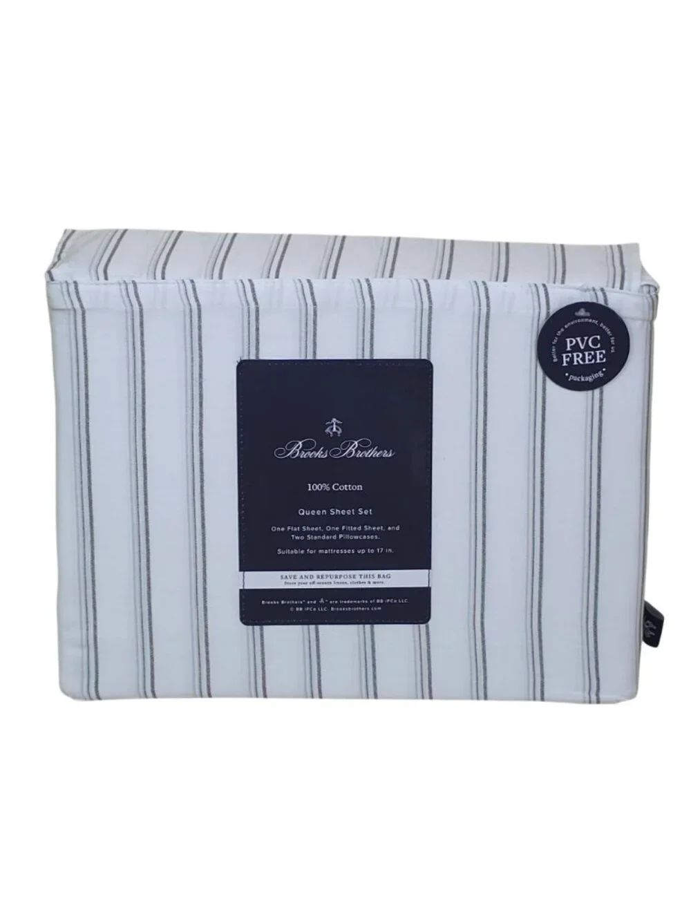 Brooks Brothers Queen 100% Cotton Stripe Sheet Set Fits 17